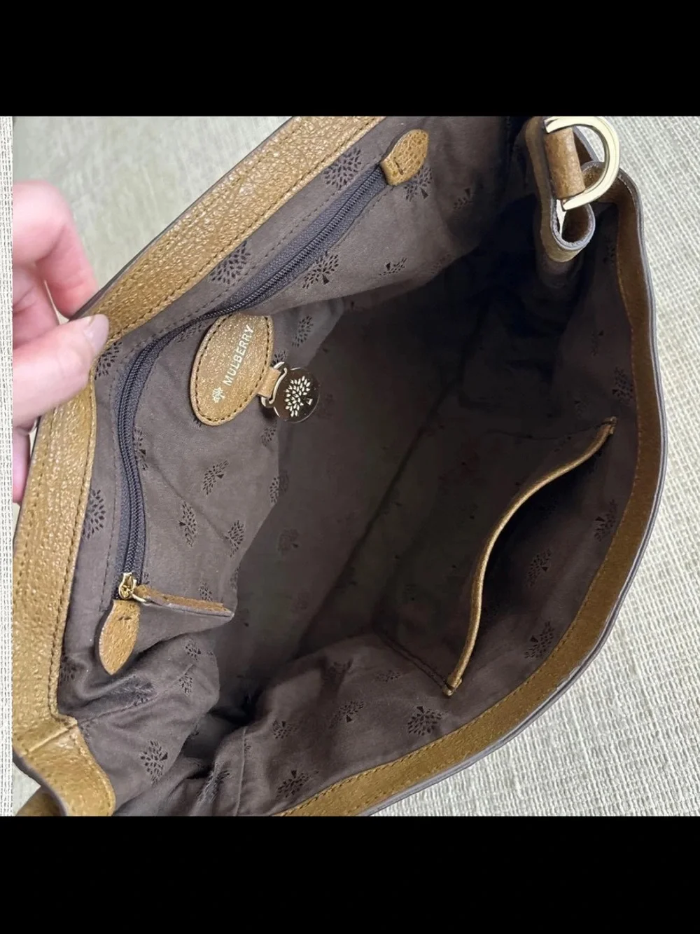 Mulberry Tan Leather Satchel with Gold Hardware